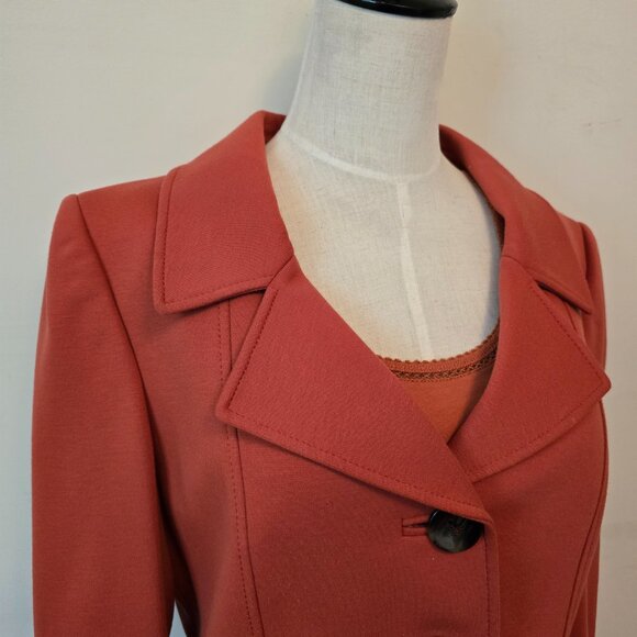 Tahari - Blazer in Burnt Orange, Matching Tank by Tribal, Unbranded Black Skirt - Picture 3 of 16